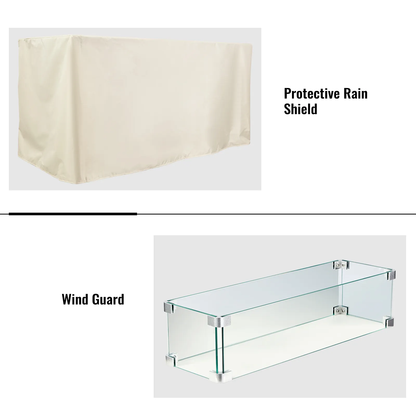 protective rain shield and glass wind guard for VEVOR gas fire pit table.