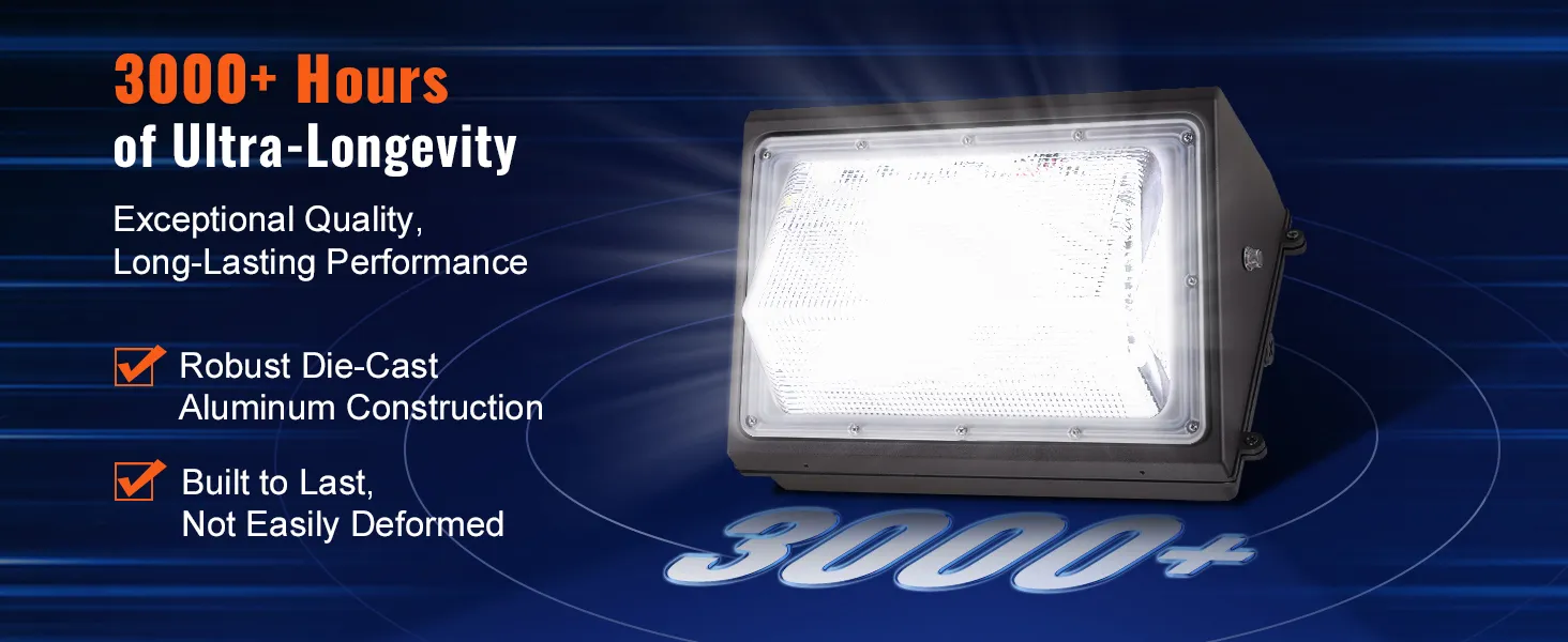 Las luces de pared LED VEVOR ofrecen más de 3000 horas de longevidad, una construcción robusta de aluminio fundido a presión y durabilidad.