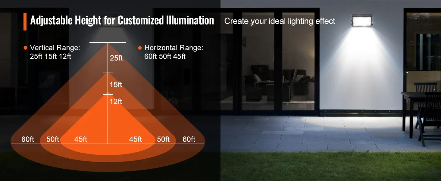 rango de iluminación ajustable VEVOR para exteriores, efecto de iluminación óptimo.