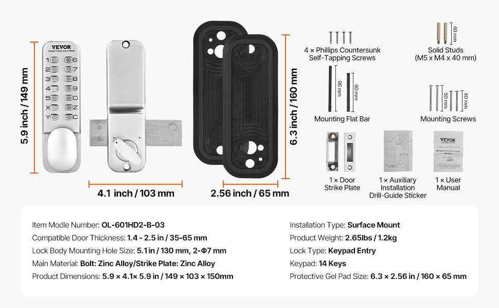 VEVOR Keyless Entry Door Lock With Handle — Zinc Alloy Frame