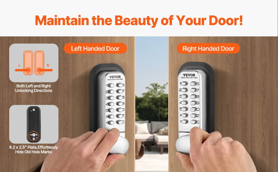 VEVOR Mechanical Keyless Entry Door Lock, 14 Key Mechanical Door Lock, Mechanical Keypad Door Lock with Adjustable Thumb Knob, Single-Side Zinc Alloy Waterproof Keyless Gate Lock, for Home Office