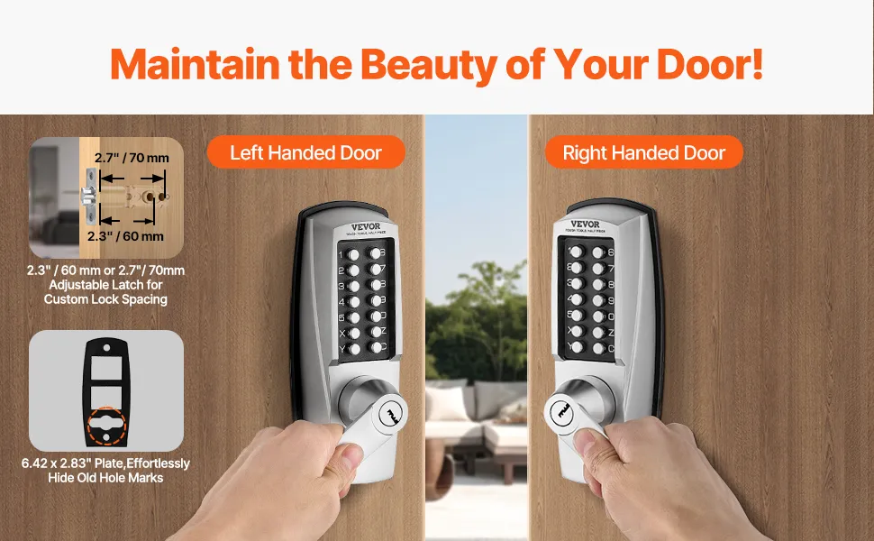 VEVOR Mechanical Keyless Entry Door Lock, 14 Key Mechanical Door Lock with Keys, Mechanical Keypad Door Lock with Handle, Stainless Steel Waterproof Keyless Gate Lock, for Home Office Outdoor Garage