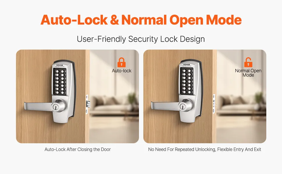 VEVOR Mechanical Keyless Entry Door Lock, 14 Key Mechanical Door Lock with Keys, Mechanical Keypad Door Lock with Handle, Stainless Steel Waterproof Keyless Gate Lock, for Home Office Outdoor Garage