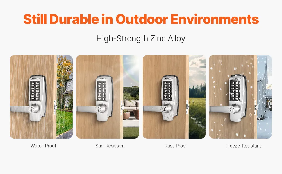 VEVOR Mechanical Keyless Entry Door Lock, 14 Key Mechanical Door Lock with Keys, Mechanical Keypad Door Lock with Handle, Stainless Steel Waterproof Keyless Gate Lock, for Home Office Outdoor Garage