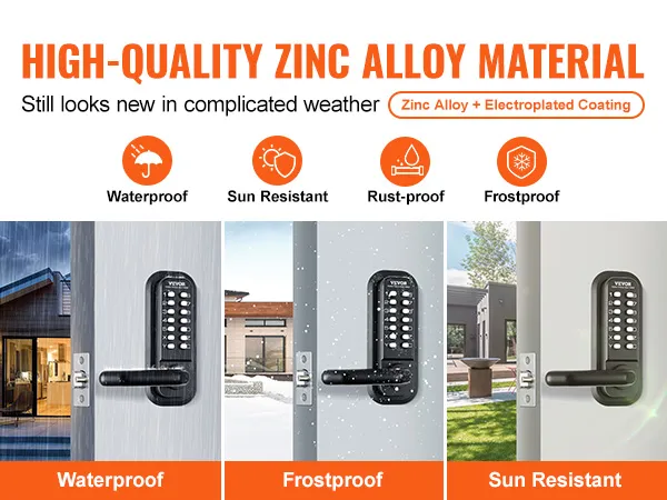 VEVOR keyless entry door lock in various weather conditions: waterproof, frostproof, sun resistant.