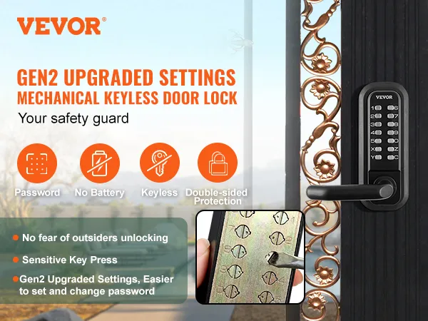 VEVOR keyless entry door lock with mechanical keypad and gen2 upgraded settings for enhanced security.