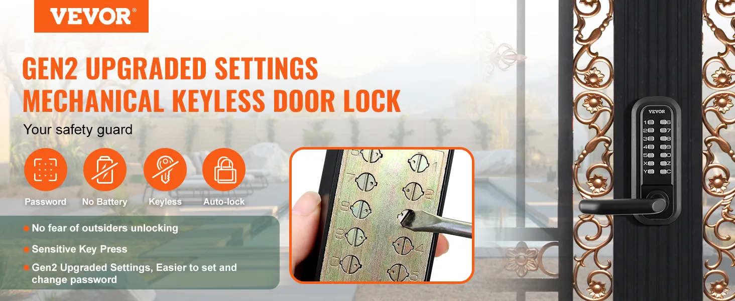 VEVOR keyless entry door lock with mechanical keypad and gen2 upgraded settings for enhanced security.