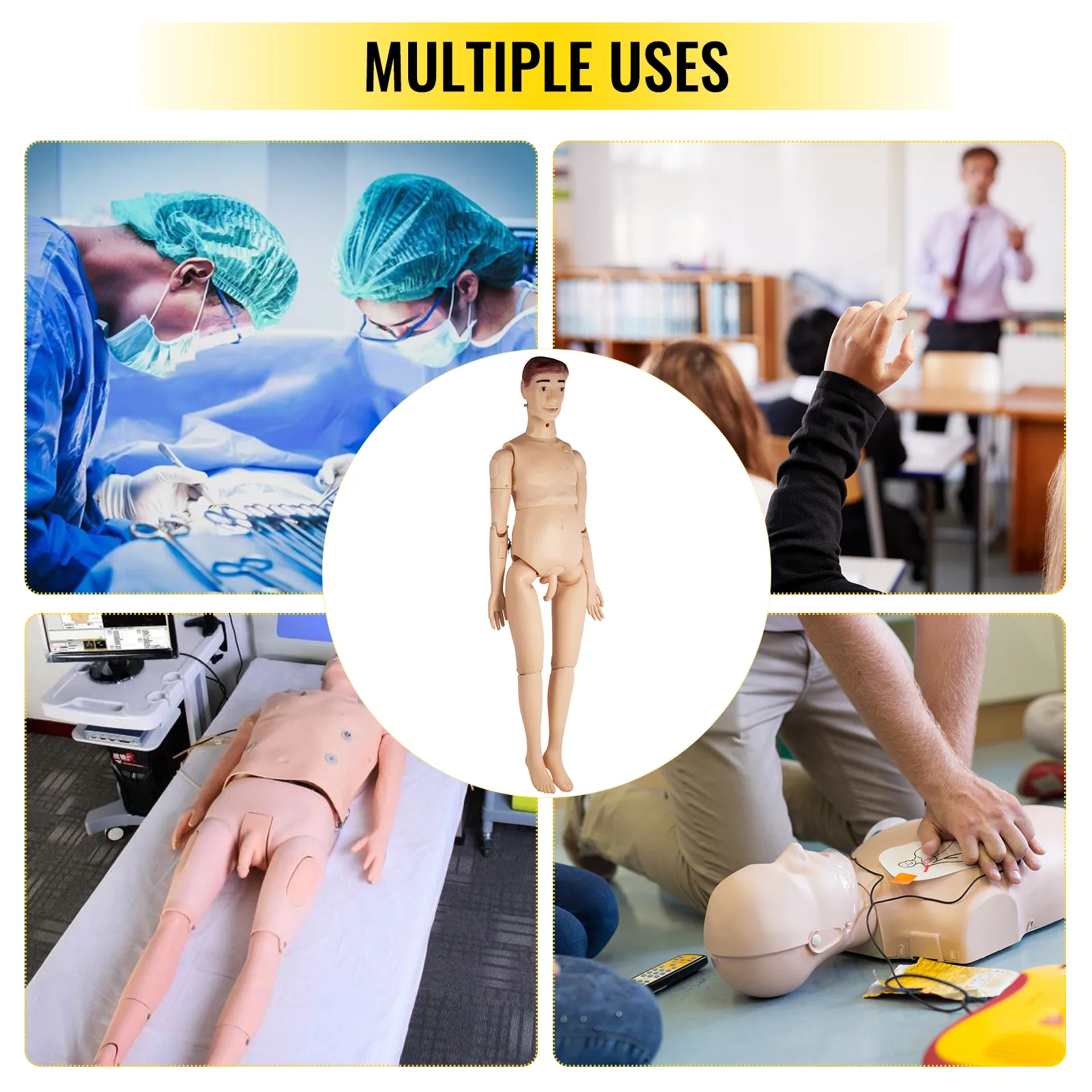 Maniquí de enfermería VEVOR utilizado para simulación de cirugía, capacitación en el aula y práctica de RCP.