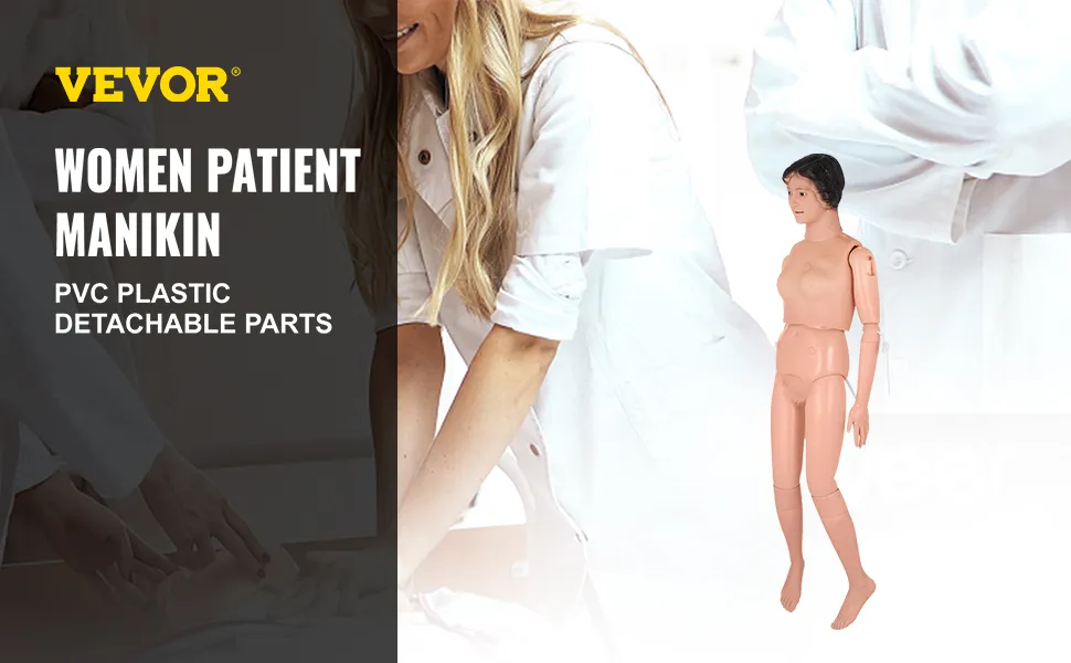 Maniquí de entrenamiento médico VEVOR con piezas desmontables de plástico PVC para entrenamiento de pacientes mujeres.