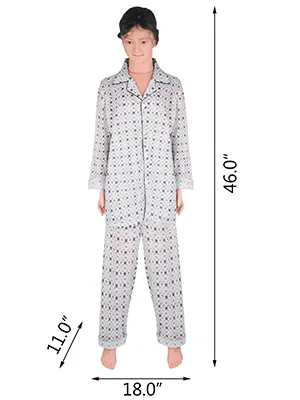Maniquí de entrenamiento médico VEVOR en pijama, de pie, con dimensiones marcadas.