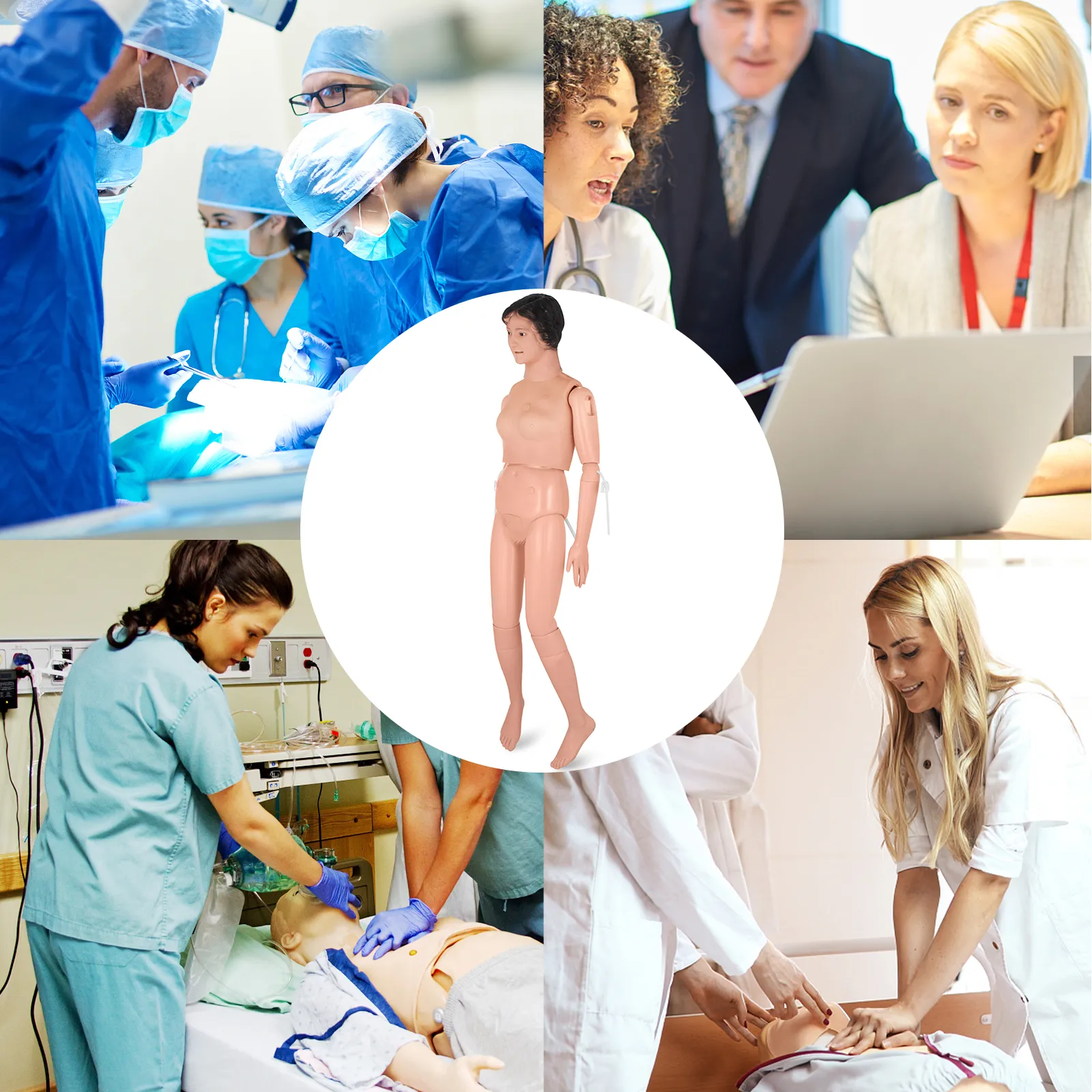 Maniquí de entrenamiento médico VEVOR en uso durante sesiones de formación y simulación médica.