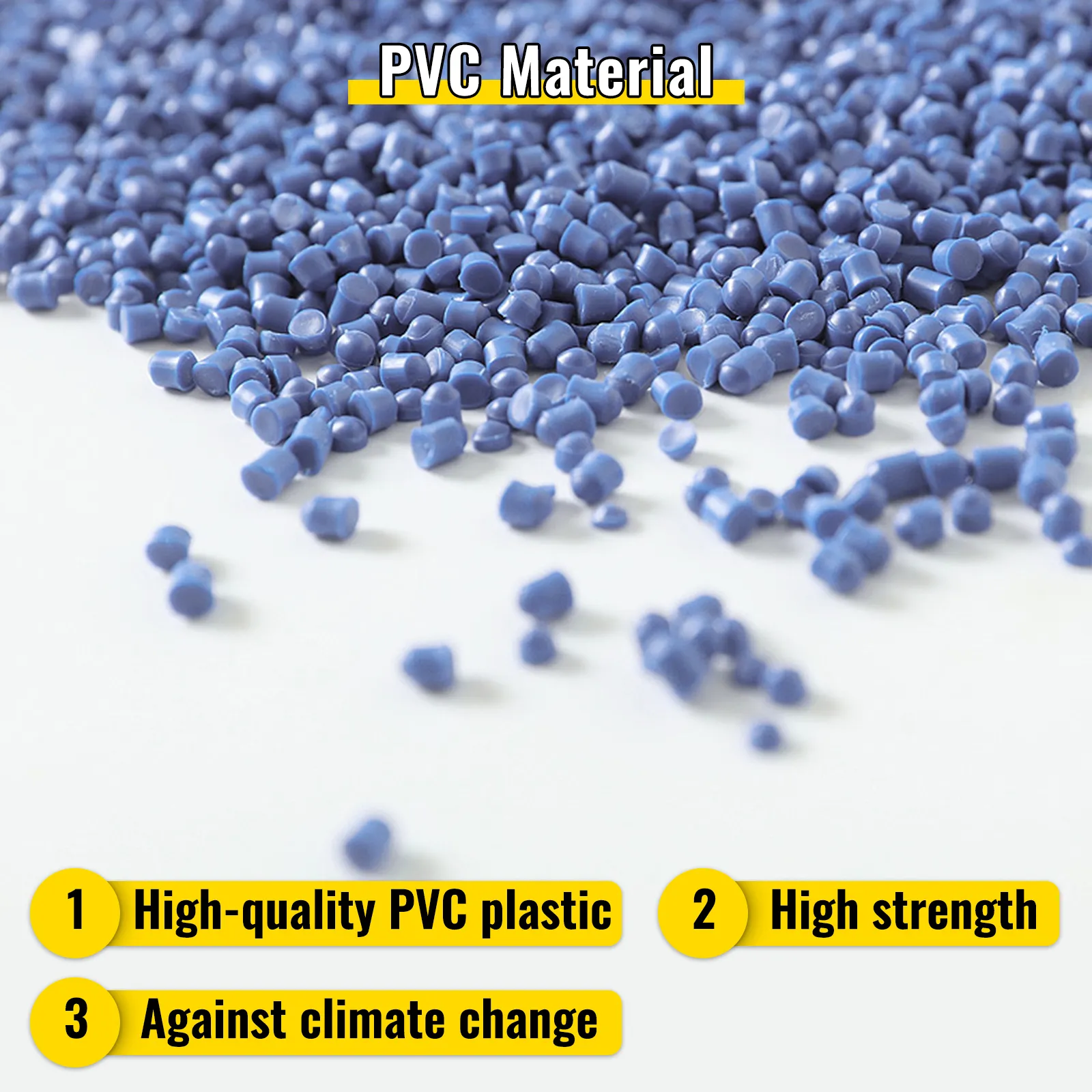 niebieski granulat PVC o wysokiej wytrzymałości, trwałości i odporności na warunki atmosferyczne.