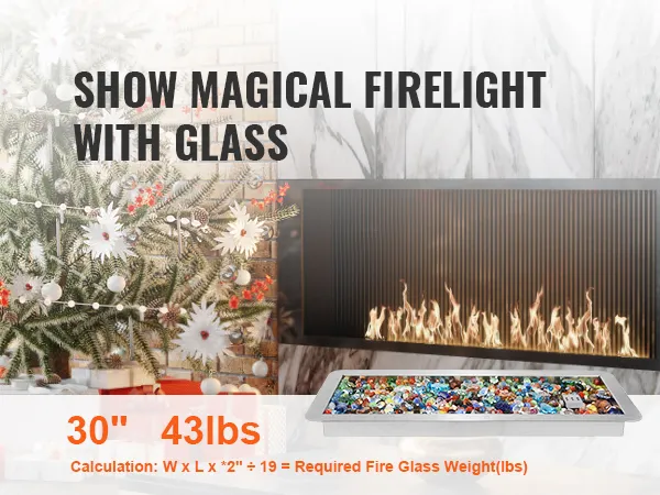 living room with a fireplace decorated for the holidays, including a VEVOR fire pit burner kit.