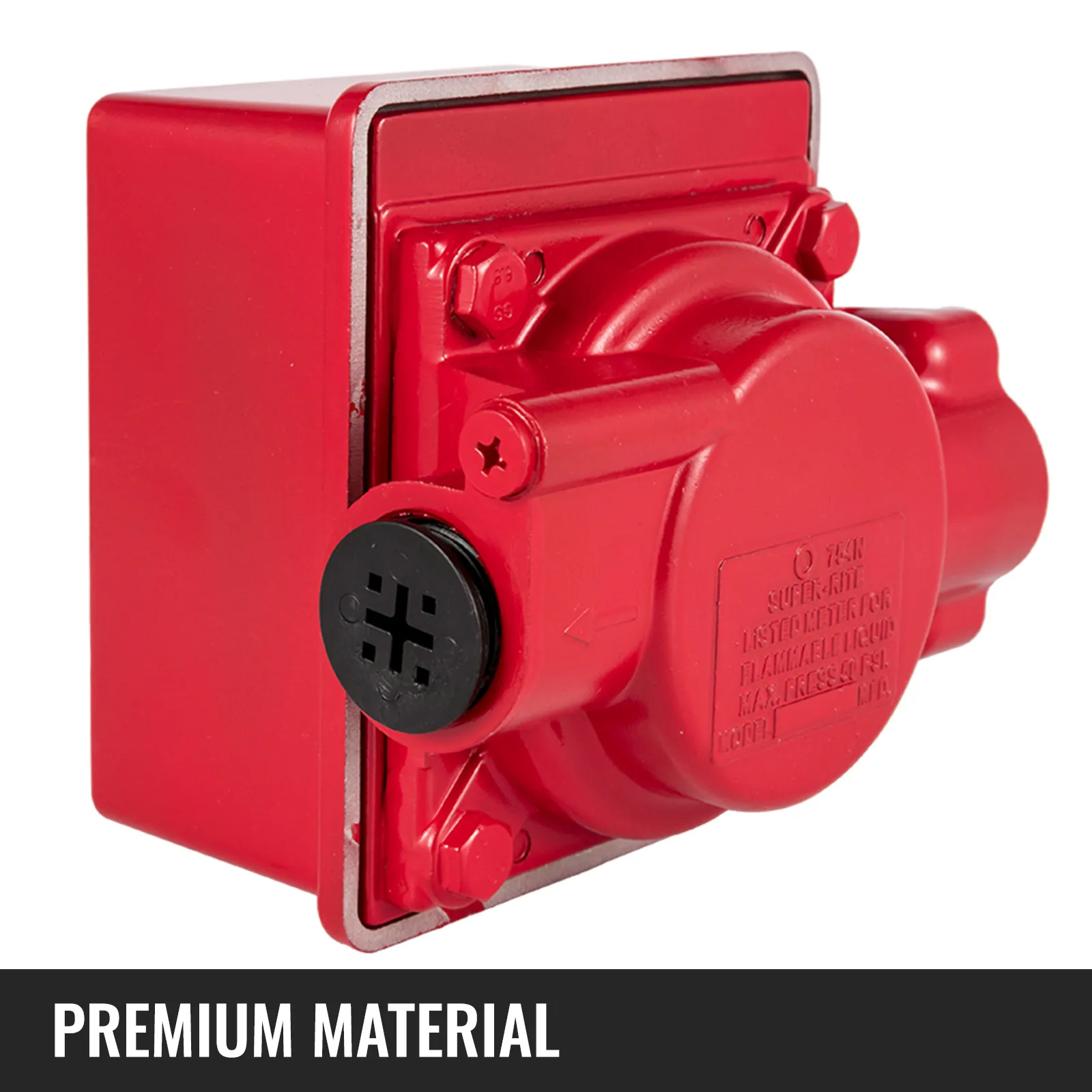 red VEVOR fuel flow meter with "premium material" highlighted.