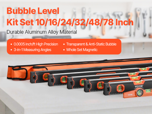 VEVOR 6-Piece Torpedo Level, 78/48/32/24/16/10 Inch All Magnetic