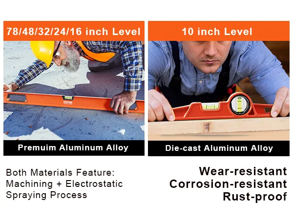 VEVOR magnetic torpedo level - premium aluminum alloy levels, wear-resistant and corrosion-resistant.