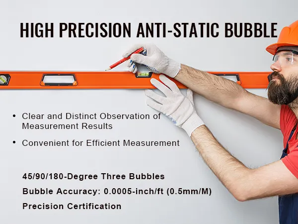 worker using VEVOR magnetic torpedo level for precise measurement with high precision anti-static bubble.