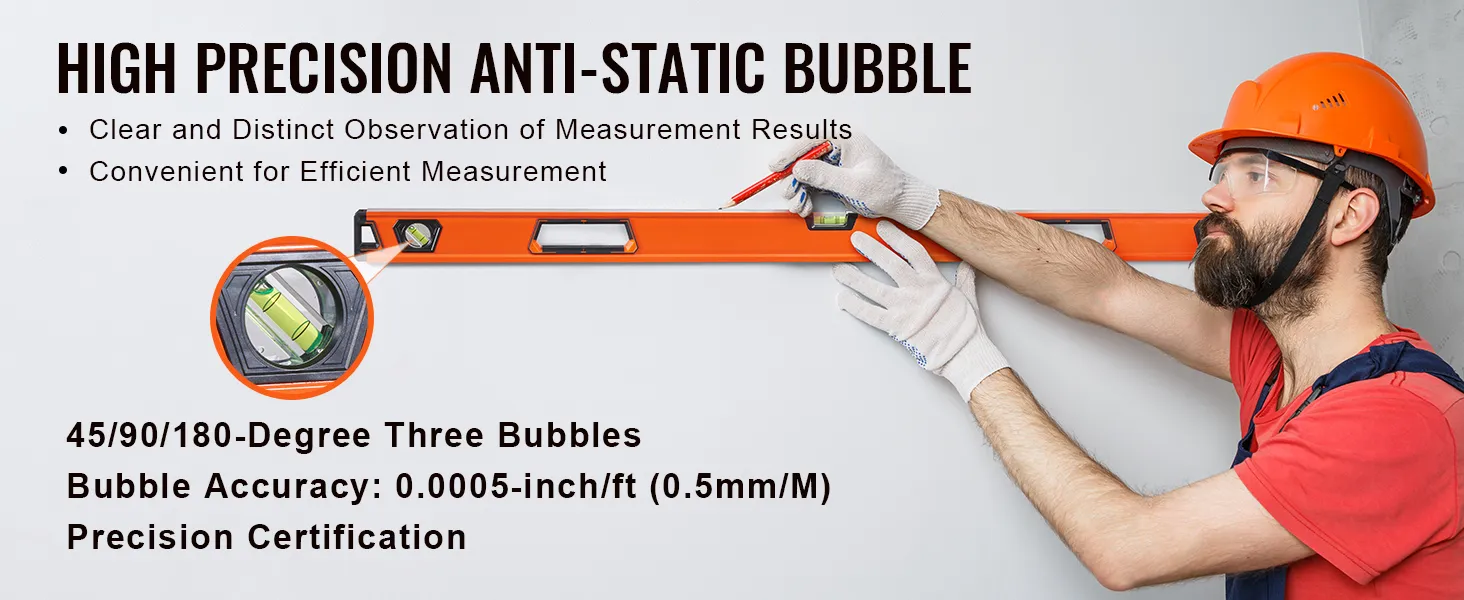 worker using VEVOR magnetic torpedo level for precise measurement with high precision anti-static bubble.