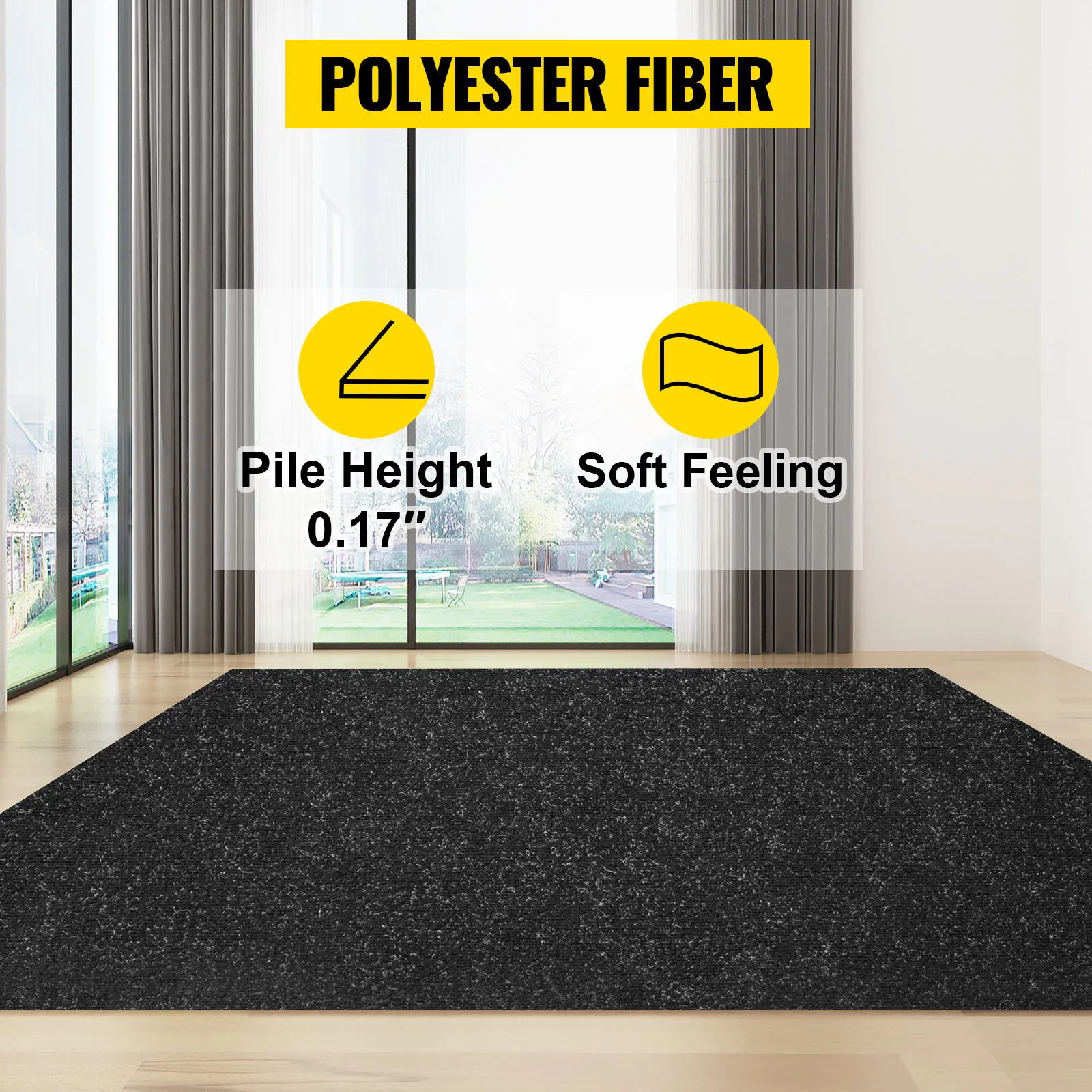 VEVOR boat carpet with 0.17" pile height and a soft feel, polyester fiber.