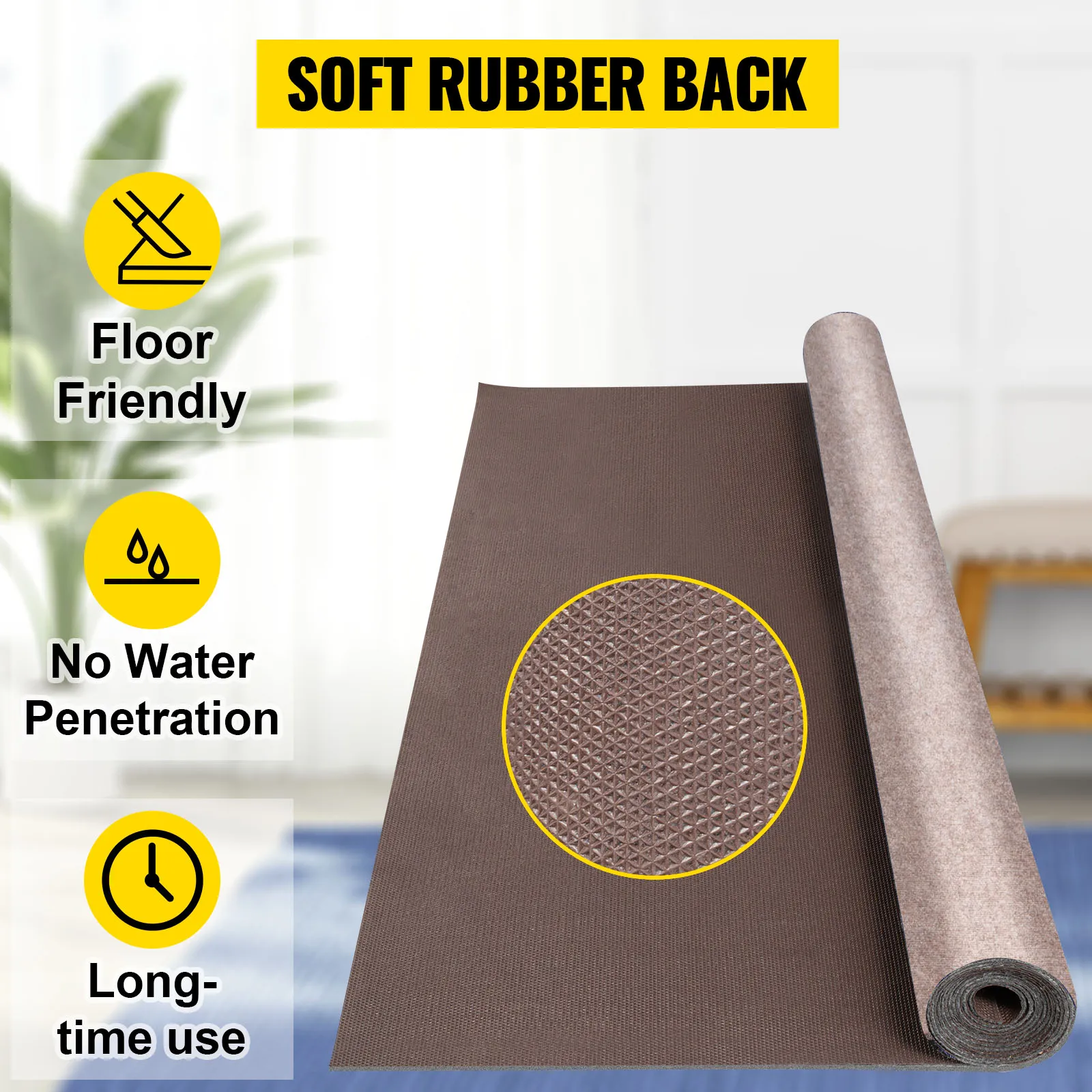 VEVOR boat carpet with soft rubber back, floor friendly, no water penetration, long-time use.