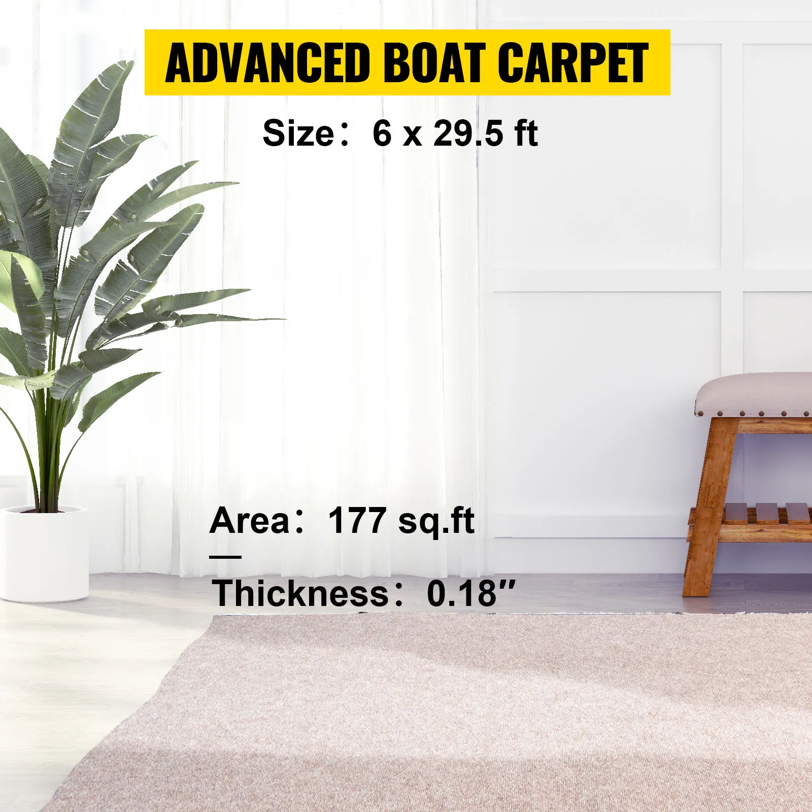 Alfombra para barco VEVOR, 1,8 x 8,9 m, superficie 16,5 m², grosor 4,5 mm, para interior