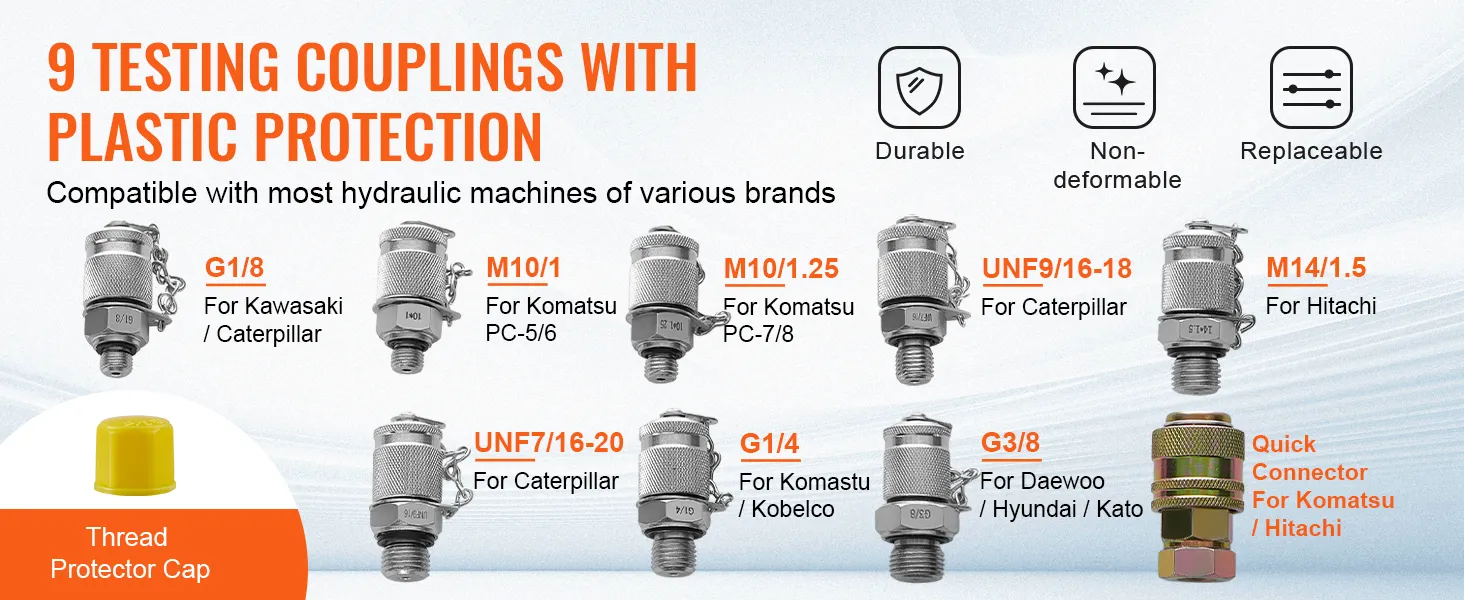 9 testing couplings for various brands with plastic protection, durable, non-deformable, replaceable.