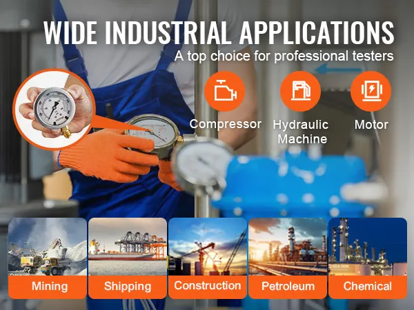 wide industrial applications of VEVOR hydraulic pressure test kit for mining, shipping, construction, and more.
