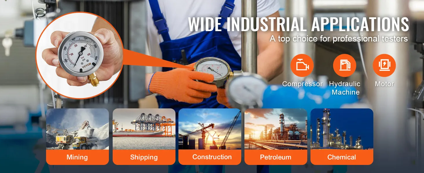 wide industrial applications of VEVOR hydraulic pressure test kit for mining, shipping, construction, and more.
