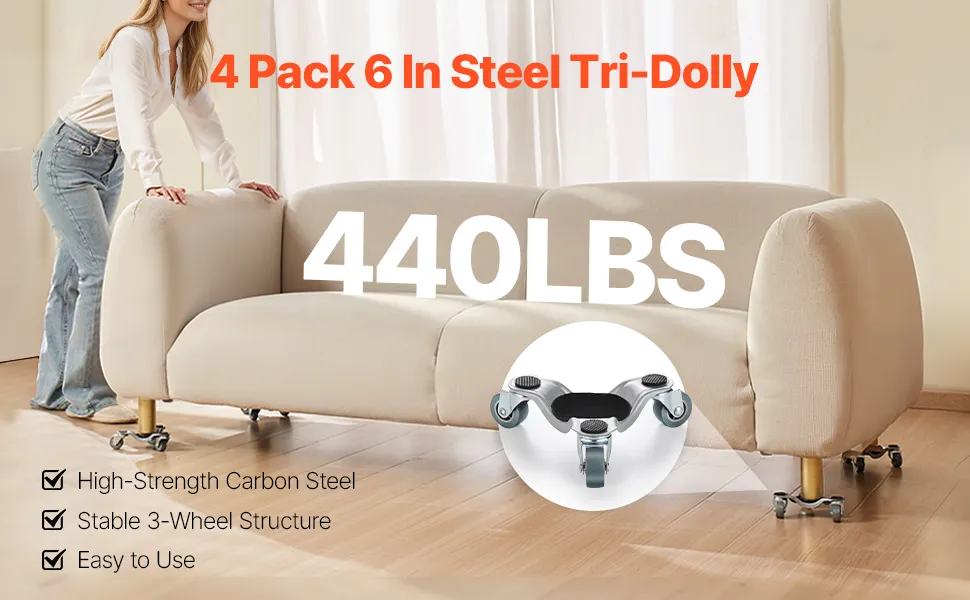 VEVOR Furniture Dolly 4 pcs Steel Tri-dolly Set Furniture Mover 440 lbs Capacity