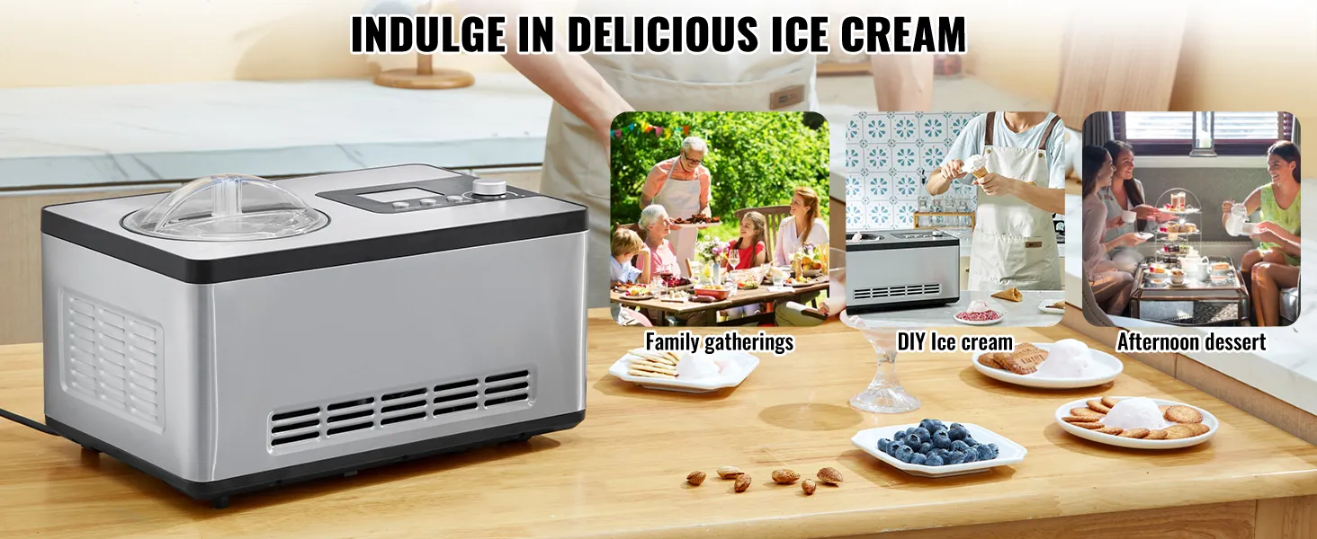 VEVOR automatische ijsmachine in de keuken, ideaal voor familiebijeenkomsten, zelfgemaakt ijs en nagerechten in de middag.
