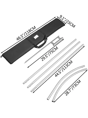 VEVOR advertising flag pole kit with bag and metal poles, various sizes labeled in cm.