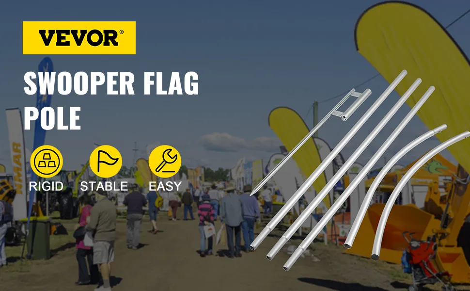 VEVOR advertising flag pole displayed at an outdoor event with vibrant yellow flags.