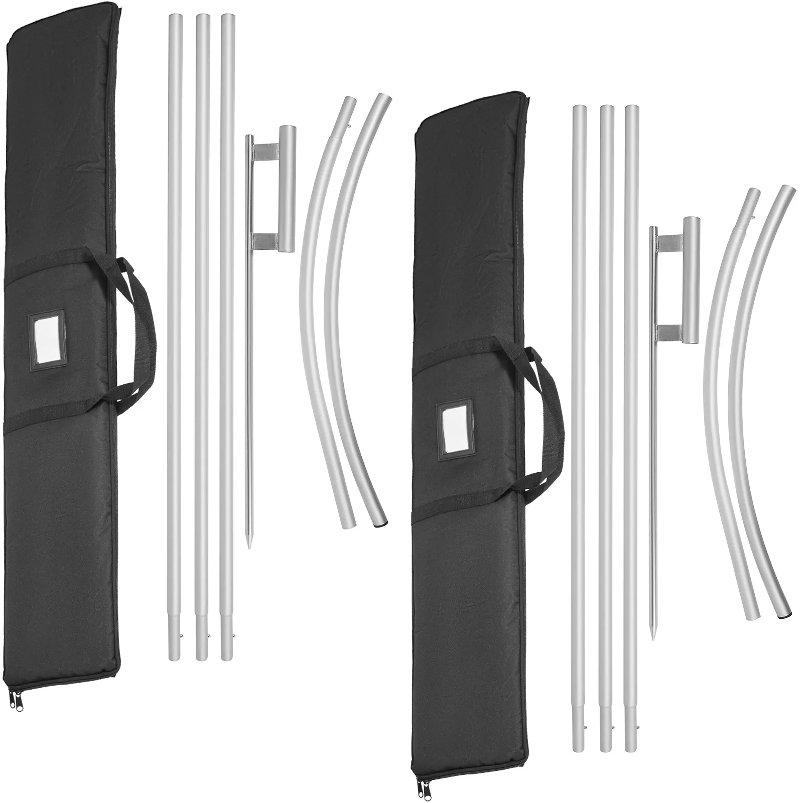 VEVOR advertising flag pole set with carrying bags and metal poles.