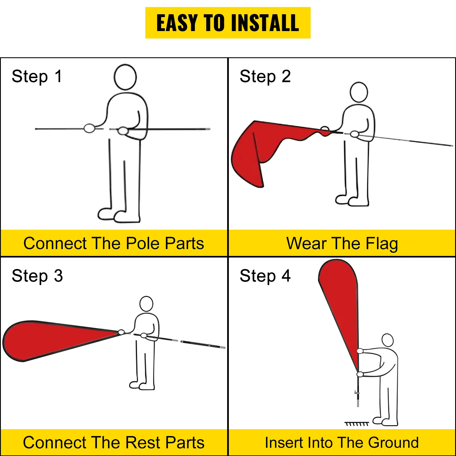 VEVOR advertising flag pole installation guide with four easy steps.