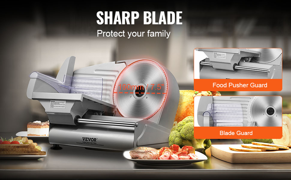 VEVOR Meat Slicer, 180W Electric Deli Food Slicer with 7.5