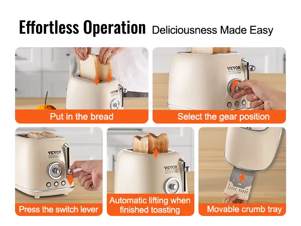 VEVOR Brushed Stainless Steel Toaster, 2 Slice, 825W 1.5'' Extra Wide ...