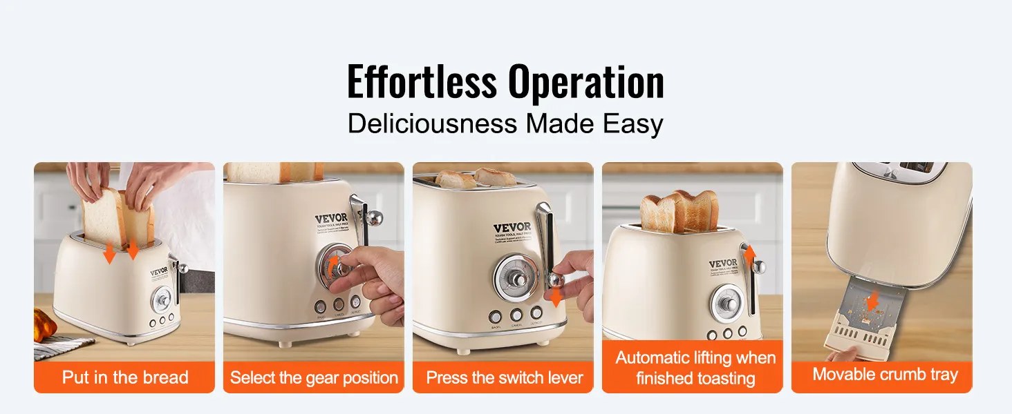 VEVOR Brushed Stainless Steel Toaster, 2 Slice, 825W 1.5'' Extra Wide ...