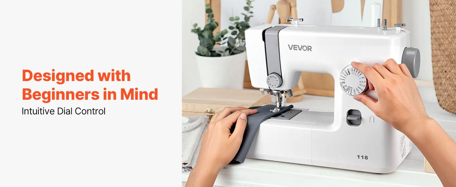 VEVOR Sewing Machine, 18 Stitch Applications, with LED Light and Foot Pedal, Simple Dial Control, Interior Metal Frame, Lightweight and Portable Beginner Sewing Machine for Adults Crafts and Mending