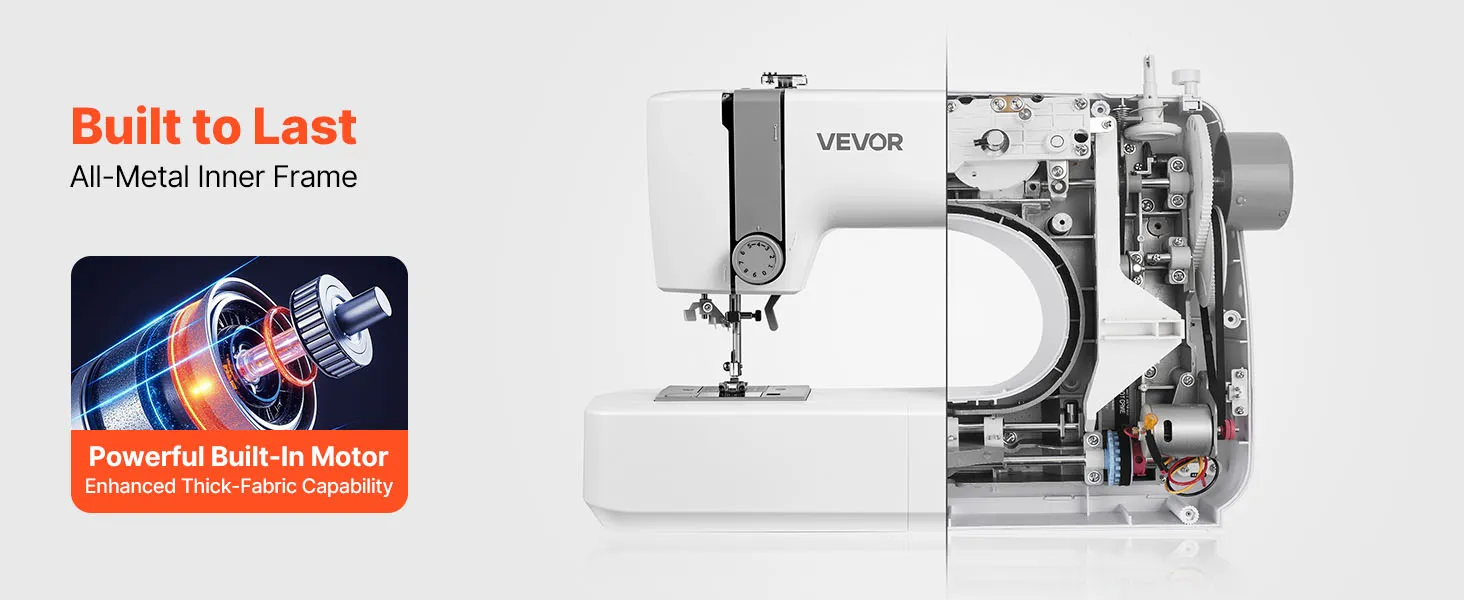 VEVOR Sewing Machine, 18 Stitch Applications, with LED Light and Foot Pedal, Simple Dial Control, Interior Metal Frame, Lightweight and Portable Beginner Sewing Machine for Adults Crafts and Mending
