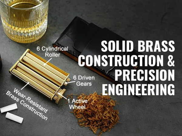 VEVOR cigarette rolling machine with solid brass construction, 6 cylindrical rollers, and precision gears.