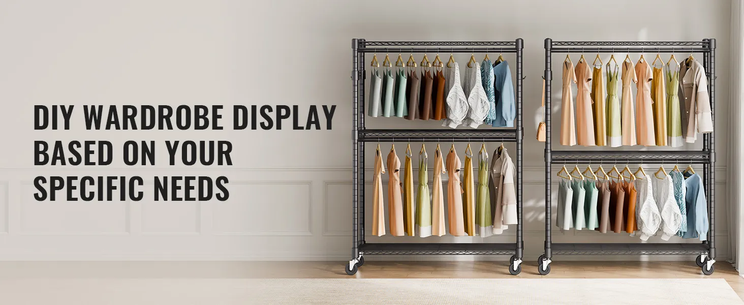 VEVOR Sturdy Apparel Organizer, Mobile Garment Hanger With Four Rods