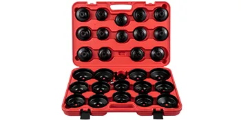 VEVOR oil filter socket set in red carrying case with multiple sized sockets