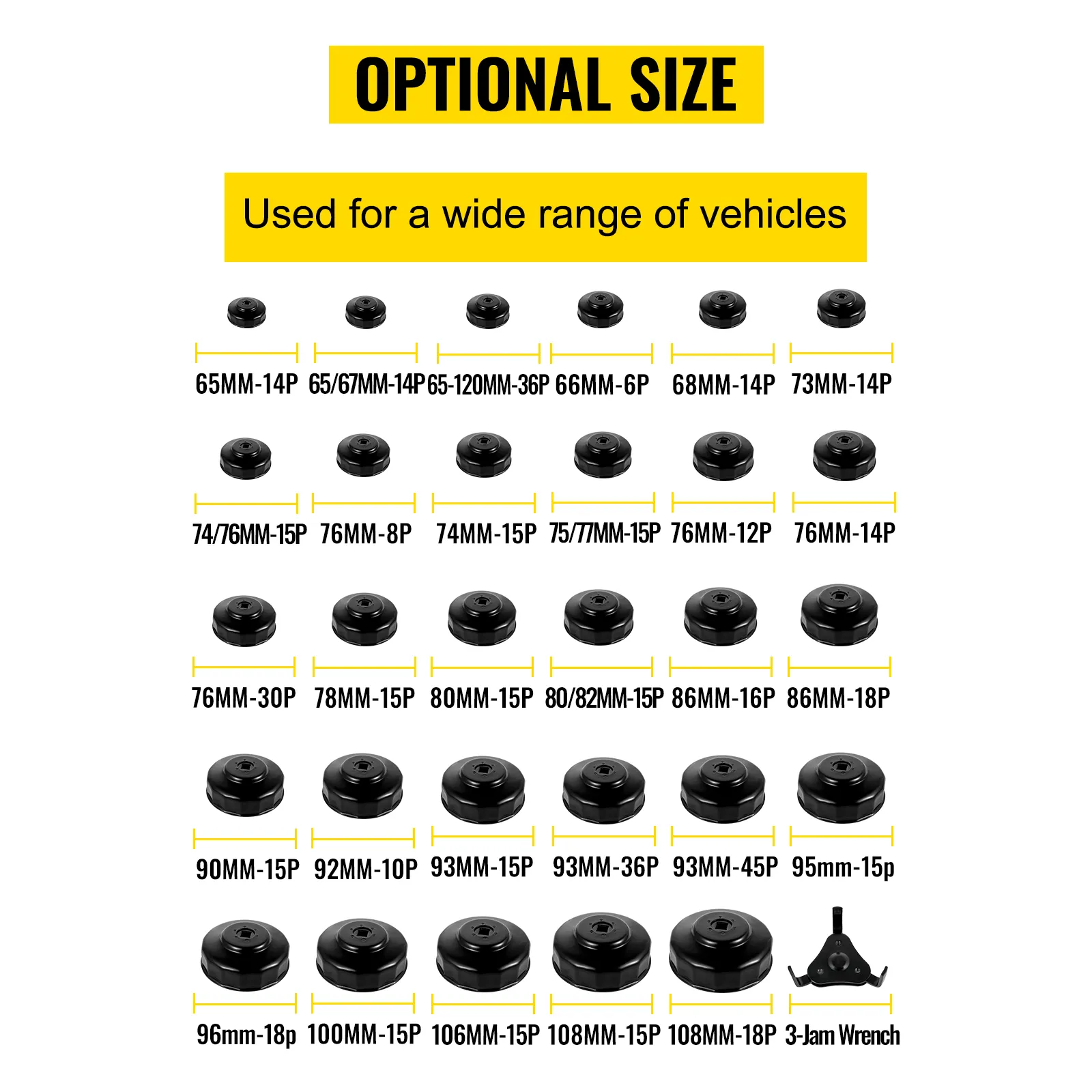 VEVOR oil filter socket set with various socket sizes for a wide range of vehicles.