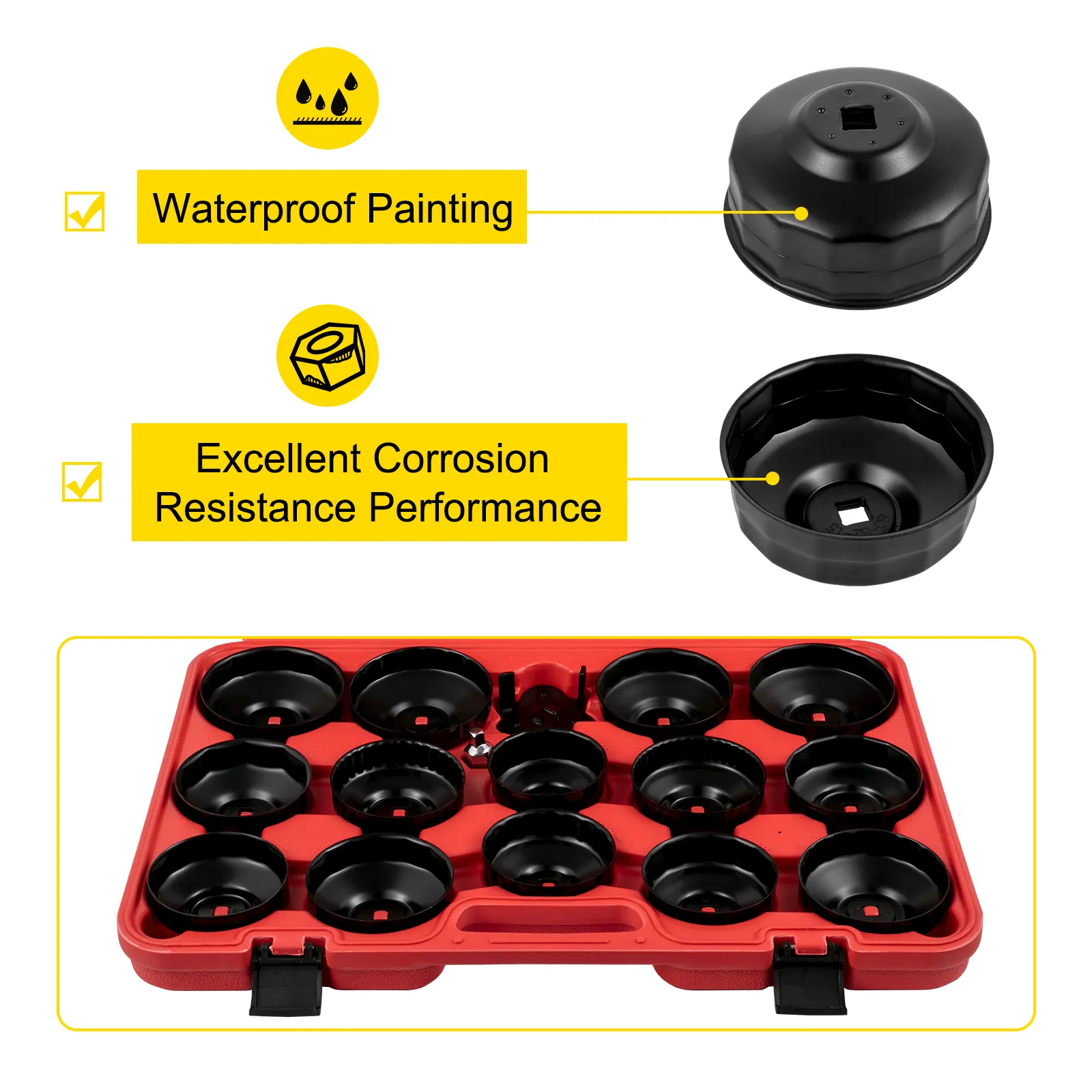 VEVOR oil filter socket set with waterproof painting and corrosion resistance.