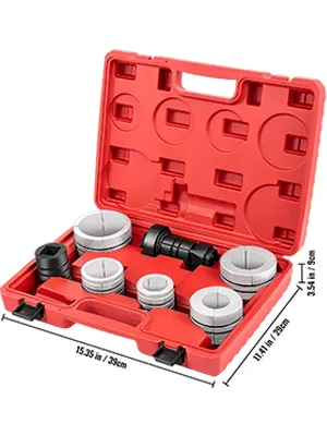 VEVOR pipe stretcher kit in red case with various stretching components and size guide
