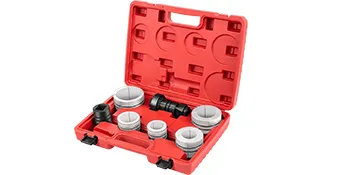 red case containing VEVOR pipe stretcher kit with various tool attachments.