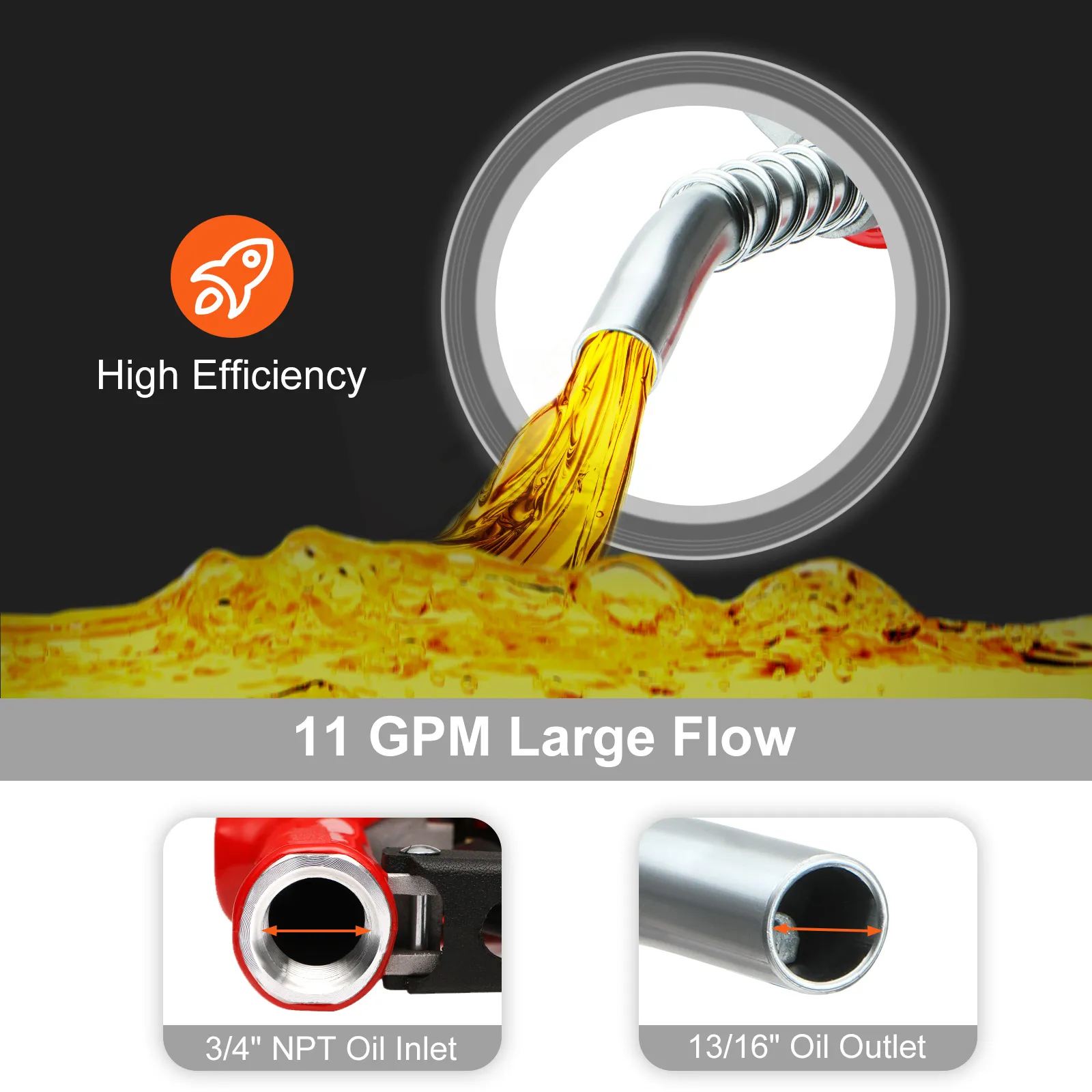 VEVOR automatic fuel nozzle with 11 gpm flow, high efficiency, 3/4" npt oil inlet, 13/16" oil outlet.