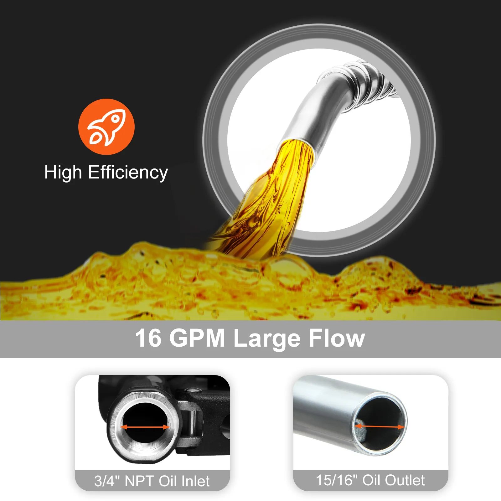 Boquilla de combustible automática VEVOR de alta eficiencia con gran caudal de 16 gpm; entrada de aceite de 3/4" npt, salida de aceite de 15/16".
