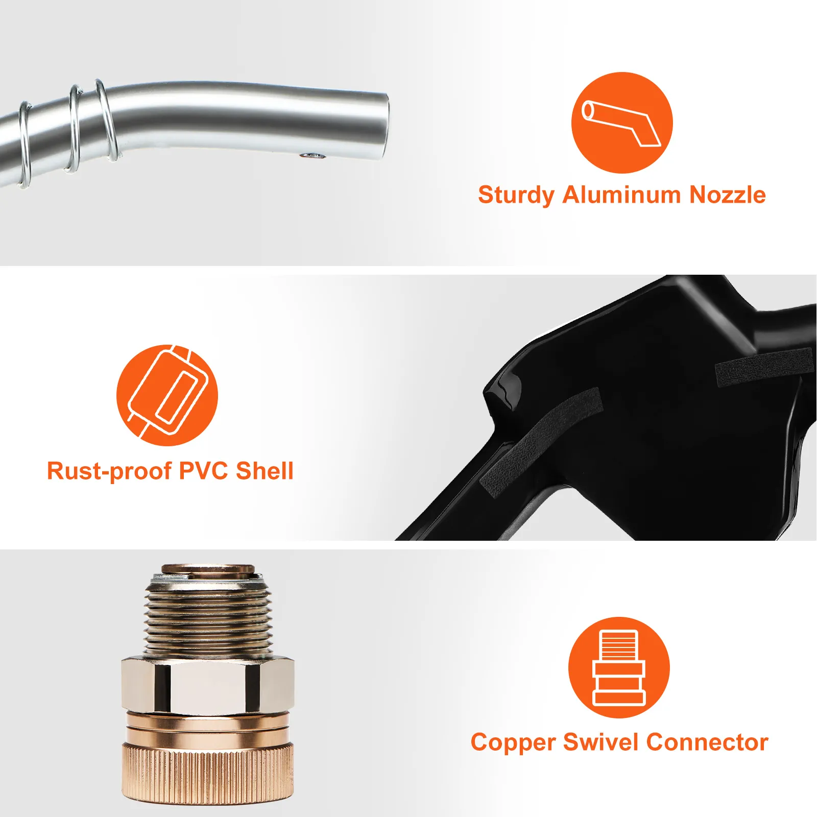 Boquilla de aluminio resistente, carcasa de PVC a prueba de óxido, conector giratorio de cobre para boquilla de combustible automática VEVOR.