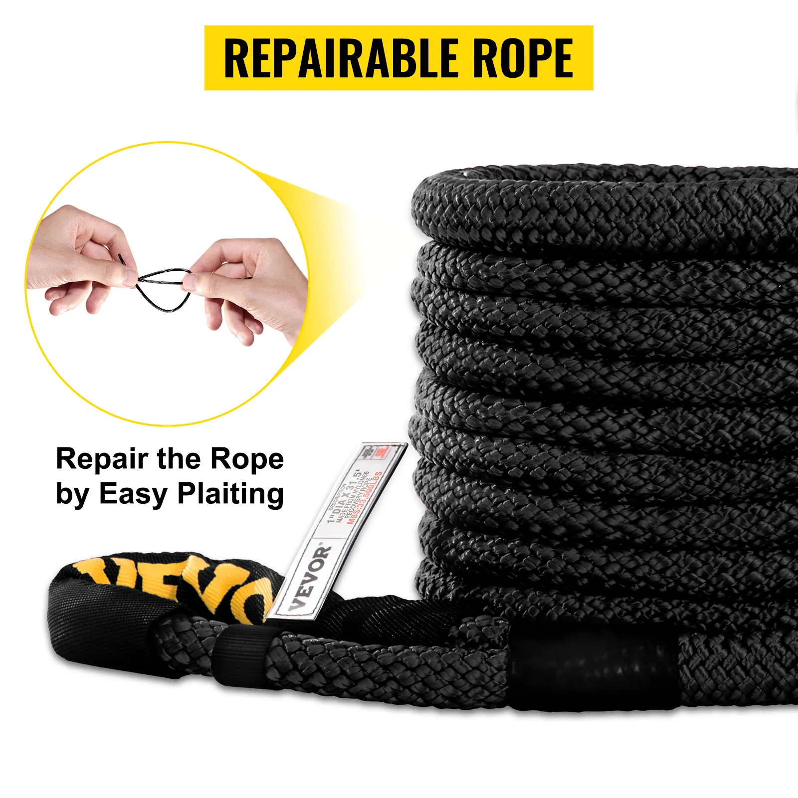 VEVOR kinetic recovery rope with easy plaiting for quick repairs.